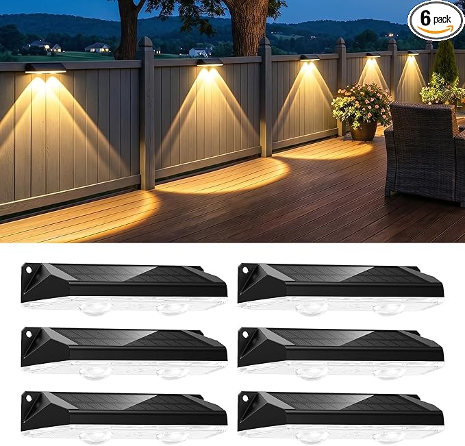Brightown 6 Pack Solar Lights Outdoor Waterproof, Color Changing Solar Fence Deck Step Flood Lights, Warm White & RGBCW 11 Color, IP65 Waterproof Garden Lights for Outside Backyard Yard Step Patio