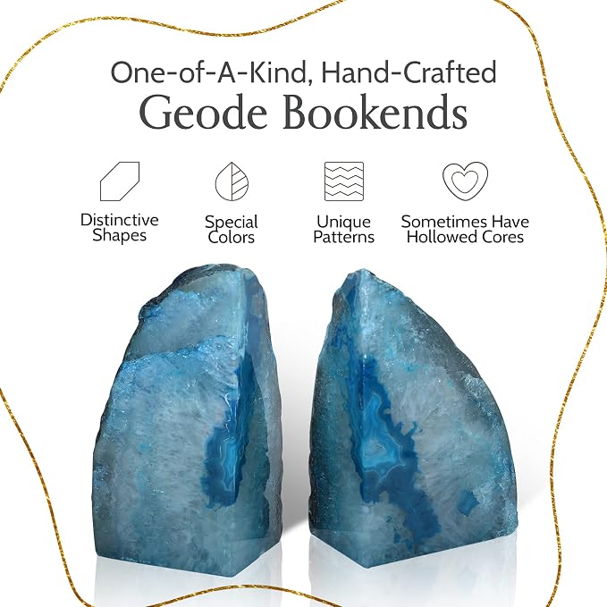 Nature's Decorations Teal Agate Bookends - A-Quality XL Heavy Duty Geode, Turquoise & Aqua Statement Room Decor, Crystal Gift, 1 Pair (6-8 lbs)