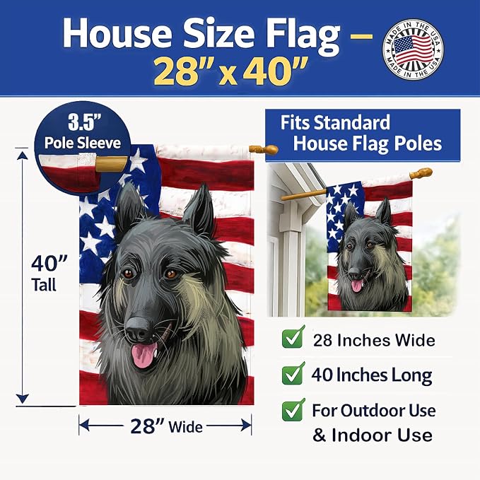 Caroline's Treasures CK6707CHF Shiloh Shepherd Dog American Flag House Flag Large Porch Sleeve Pole Decorative Outside Yard Banner Artwork Wall Hanging, Polyester, House Size, Multicolor