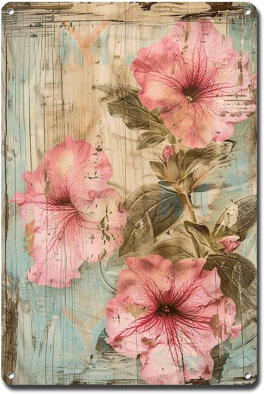 Metal Sign Tin Sign Vintage Wall Art Ruffled Petunias Tin Sign for Vintage Wall Art Rustic Petunia Lovers and Shabby Chic Interiors Bar Signs for Home Bar for Bar 12×16 Inches