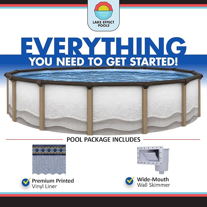 Lake Effect Pools 'Cozumel' 24 ft Round Above Ground Swimming Pool | 52 Inch Resin Protected Steel Sided Walls | Bundle Includes: 25 Gauge Overlap Liner & Widemouth Skimmer