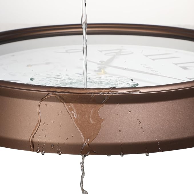 CLXEAST 18 Inch Indoor Outdoor Clocks Waterproof, Large Outdoor Clock with Temperature and Humidity Combo,Weatherproof,Bronze/Brown