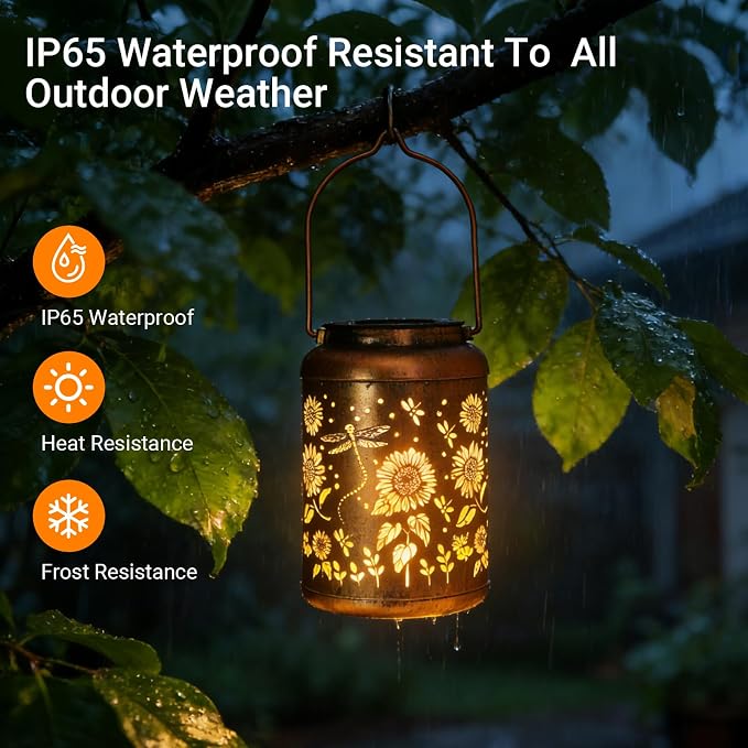 2 Pack Dragonfly Solar Lanterns Outdoor Waterproof, Birthday Gifts for Women Mom Grandma Seniors, Metal Hanging Lanterns Decorative Colorful LED Lights for Lawn, Yard, Patio, Backyard, Porch