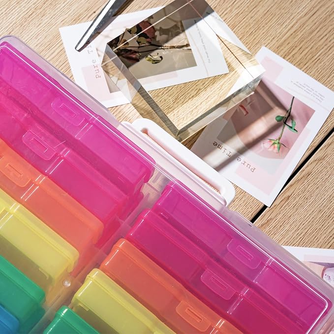 novelinks Photo Storage Box and 16 Inner 4" x 6" Photo Storage Containers | 1Pack Color, Photo Albums 4x6 Pictures, Photo Organizers and Storage, Card Game Storage, Task Boxes for Special Education