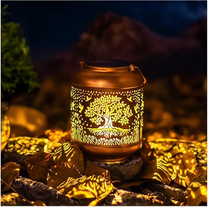 Tree of Life Solar Lanterns Outdoor Waterproof Hanging Solar Lights Tree of Life Gifts for Women/Men Metal Decorative LED Tree of Life Lanterns for Garden Decor,Patio,Lawn,Pathway,Yard