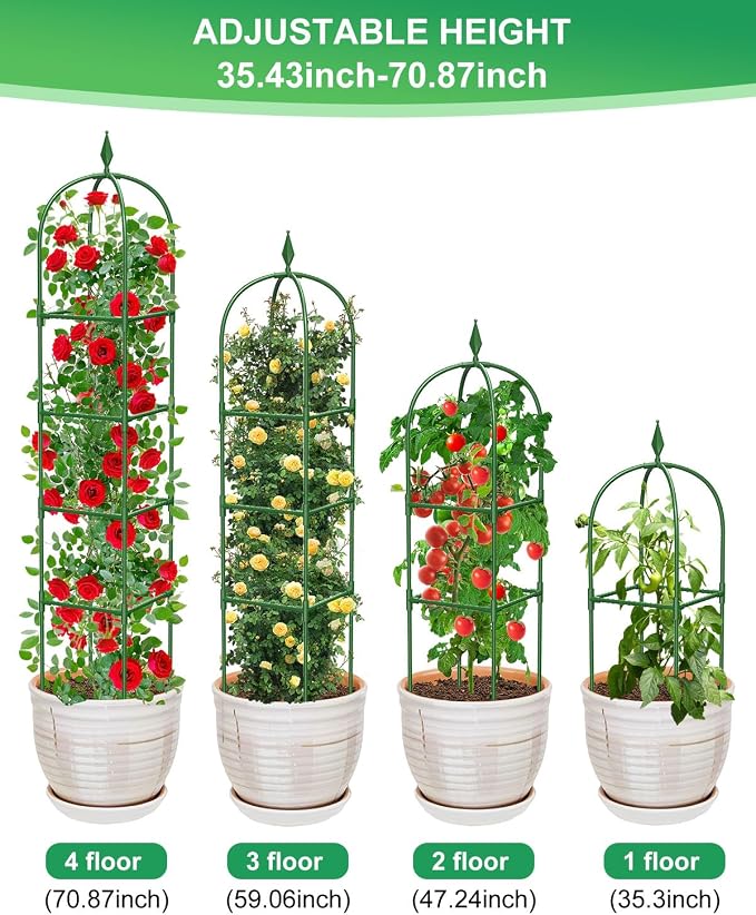 MYMULIKE 3 Pack Garden Obelisk Trellis for Climbing Plants Outdoor & Indoor - 6Ft Rustproof Garden Trellis Plant Support Cage for Vines, Flowers, Vegetables, Roses | Heavy-Duty, Adjustable