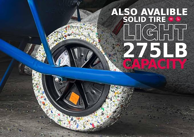 Flat-Free Wheelbarrow Tire 14" | 100% Recycled Rubber | 440 lb Capacity | Universal Axle (1", 3/4", 5/8", and 1/2") with 2 spacers | Durable, Puncture-Proof | For Garden wagon, Dolly, Utility cart