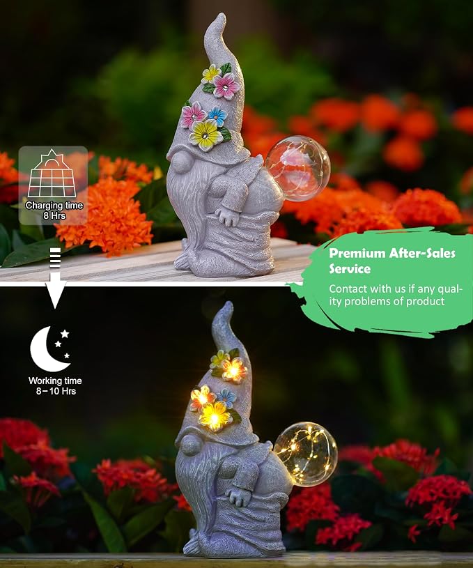 Qeeman Garden Decor Gnome Blow Bubbles: Outdoor Decorations | Yard Art Statues for Patio Balcony Lawn Figurine Gifts for Mom Grandma