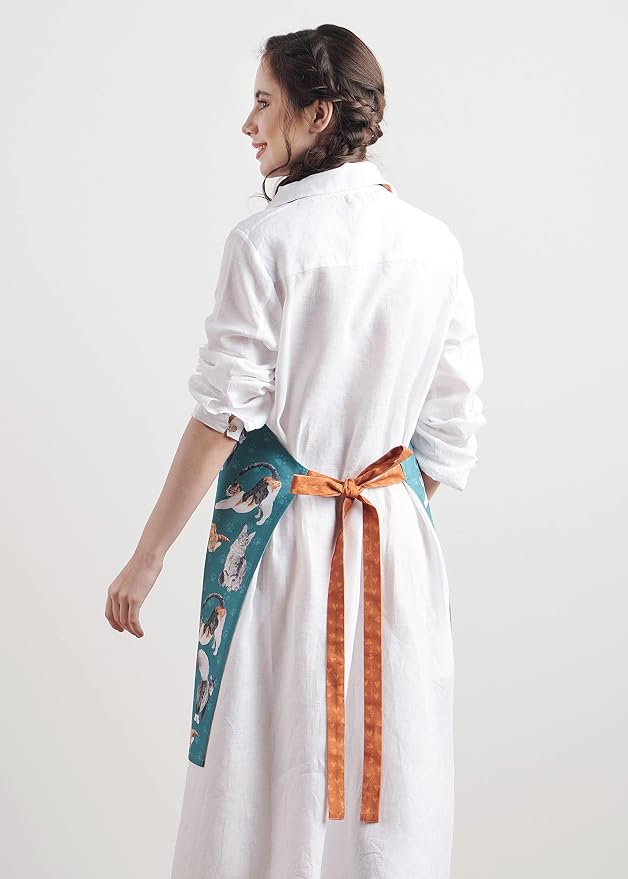 Maison d' Hermine Aprons for women with Pocket 100% Cotton (27.50"x31.50") | Adjustable Neck Strap & long ties Apron Men Chef Wedding Cooking Gardening Server Maid