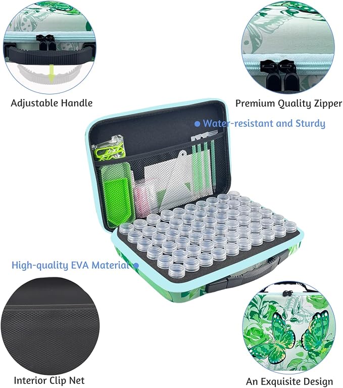 60 Slot Diamond Painting Storage Containers | Green 60-slot storage box with tools & accessories for diamond art