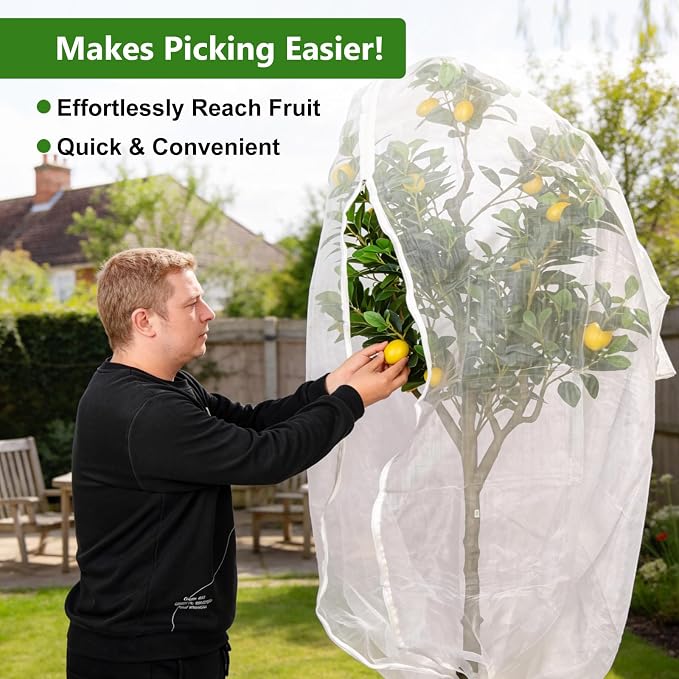 Jevrench 2 Pack 8 x 8ft Garden Netting for Plants, Fruit Tree Netting with Zipper & Drawstring, Bird Netting for Garden Protection, Blueberry Bushes, Tomato Plants & Fruit Trees