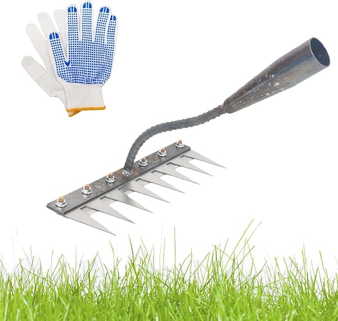 Gardenia Iron Weeding Rake 2.0, IronRake The Heavy-Duty Iron Weeding Rake, 5/6/7/8 Teeth Hand Weeder Tools for Lawn Yard and Garden Farm Uprooting (8 Teeth)