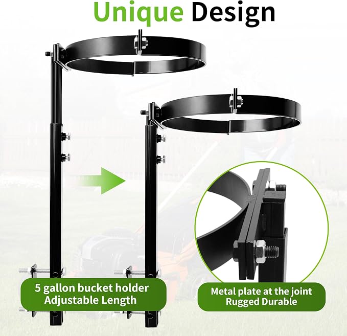 Adjustable 5 Gallon Trash Bucket Holder, Black Heavy-Duty Steel Bucket Storage Holder Can Be Installed for Zero Turn Mowers, Used for Outdoor Garbage and Yard Cleaning (Bucket Not Included)