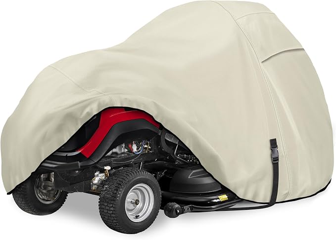 Porch Shield Heavy Duty 600D Polyester Lawn Tractor Cover Waterproof Universal Riding Lawn Mower Cover (Up to 62 inches Decks, Light Tan)