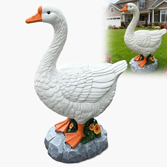Porch Goose Statue Large White Porch Goose Big Resin Garden Lawn Yard 20 inches High Figurine Duck Decorative Figurine for Patio, Entryway Accent Indoor Outdoor Garden Gift