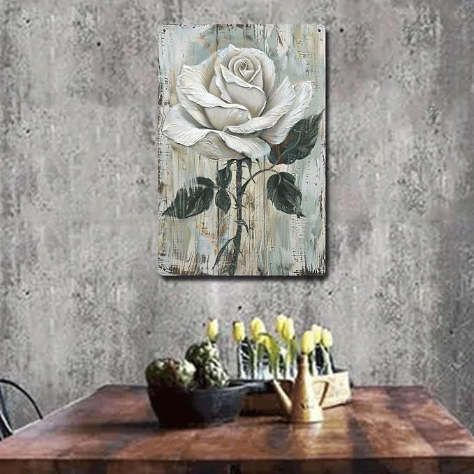 Metal Sign Tin Sign Vintage Wall Art Vintage Rose Bloom Tin Sign for Rustic Wall Art Shabby Chic Gardens and Corrosion Resistant Alumi Funny Garden Signs for Pub 8×12 Inches