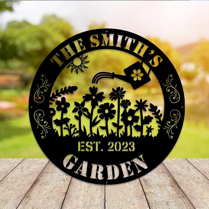 MeMate Metal Garden Sign to Personalize - Custom Outdoor Decor Plaques for Women, Mom, Grandma - Rustic Decorations for Potting Shed, She Shed