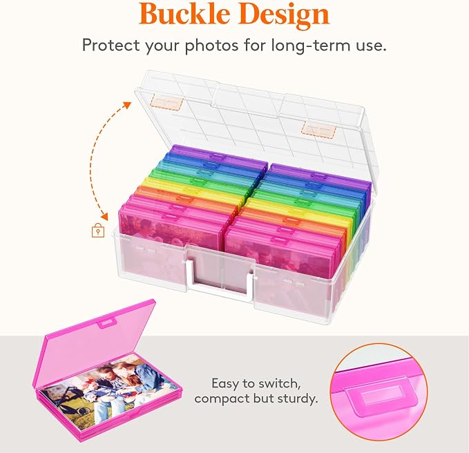Lifewit 16 Pcs Photo Storage Box, Photo Albums 4x6 Pictures, Acid-Free Stackable Case with Labels, Trading Card Container for Sticker, Seed, Scrapbooking, Diamond Art, Classroom Supplies, Multicolor