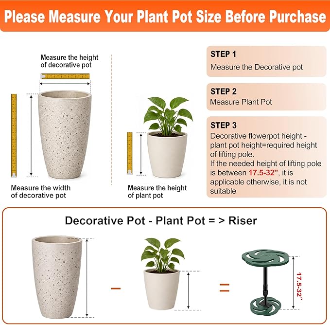 Axcoix Adjustable Height Plant Risers for Inside Pots, 17.5-32" Plastic Planter Inserts for Large Pots, Pot Fillers for Tall Square Round Taper Planters (6" 8" 10" Base or Top)