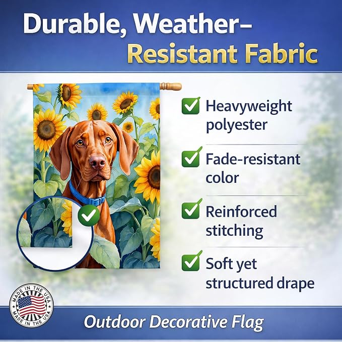 Caroline's Treasures DAC6169CHF Vizsla in Sunflowers House Flag Large Porch Sleeve Pole Decorative Outside Yard Banner Artwork Wall Hanging, Polyester, House Size, Multicolor