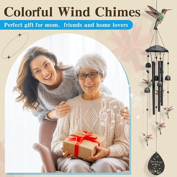 Hummingbird Wind Chimes Outdoor Durable Metal Windchimes Garden Patio Decor | Hummingbirds Gifts for Women/Men, Garden/Yard Decor, Memorial/Birthday Gifts for Grandma/Mom, Birds Chimes for Outside