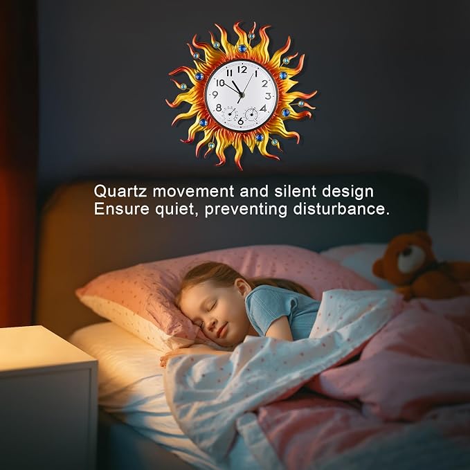 Outdoor Clock Thermometer Combo, Sun Outdoor Wall Clock, Silent Non-Ticking Outdoor Clocks Waterproof for Patio, Garden