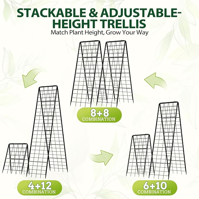 Heavy Duty 2 Pack 50"x17" Adjustable A-Frame Trellis for Climbing Plants Outdoor, Metal Rust-Proof Garden Trellis, Dense Grid Climbing Frame Trellis for Raised Beds, Cucumber, Tomatoes Outdoor