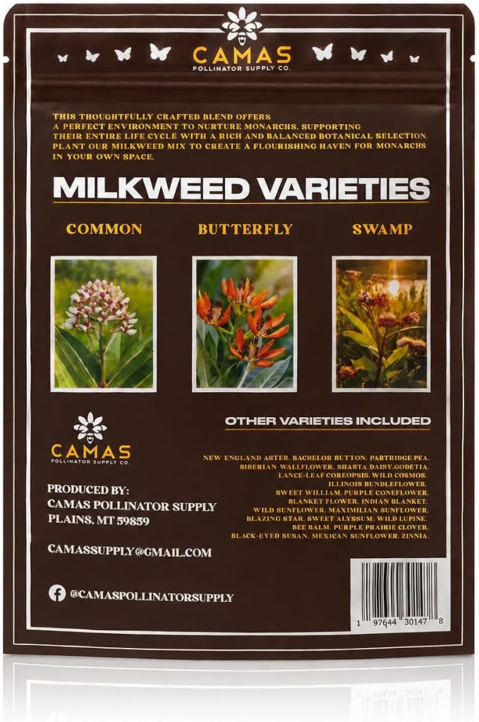 Monarch Butterfly Garden Kit with Milkweed Seeds–Perennial Flower Seeds to Plant Outside| 1/4 Pound Pure Bulk Wildflower Seeds | Garden Seeds for Attracting Pollinators | Seed Packets for Spring/Fall