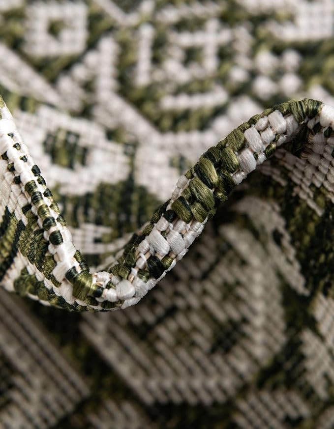 Unique Loom Outdoor Aztec Collection Area Rug - Chalca (13' Round Green/Ivory)
