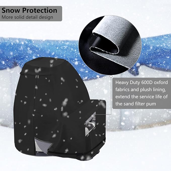 Sand Filter Pump Cover,600D Waterproof Oxford Fabric Above Ground Pool Pump Cover,Suitable for Most 8-16 Inch Sand Filter Pump on Market (Plush Lining)