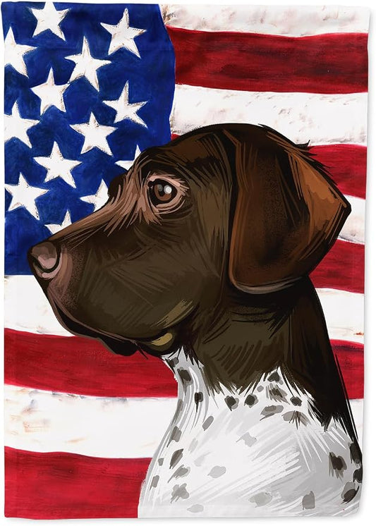 Caroline's Treasures CK6634CHF Old Danish Pointer Dog American Flag House Flag Large Porch Sleeve Pole Decorative Outside Yard Banner Artwork Wall Hanging, Polyester, House Size, Multicolor