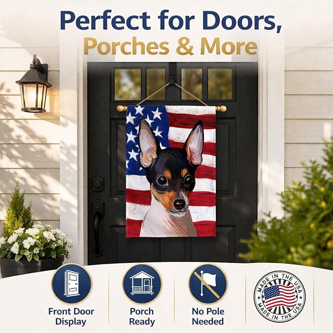 Caroline's Treasures CK6742CHF Toy Fox Terrier American Flag House Flag Large Porch Sleeve Pole Decorative Outside Yard Banner Artwork Wall Hanging, Polyester, House Size, Multicolor