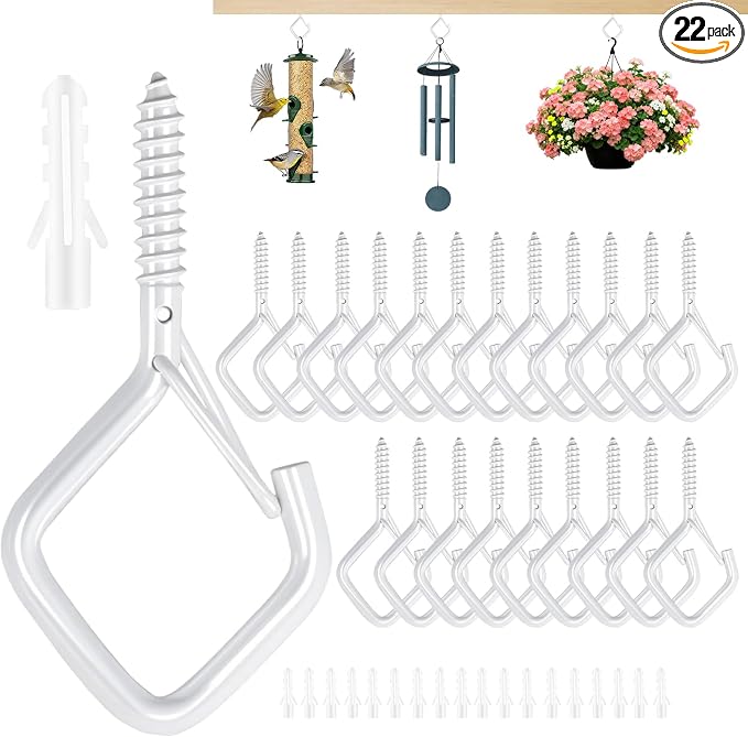 22 PCS Metal White Eye Screw Hooks for Hanging Heavy Duty.Windproof Ceiling Hooks for Hanging Plants,Cup,Wind Chime,Bird Feeders,Christmas String Lights at Indoor&Outdoor 2.2 Inch