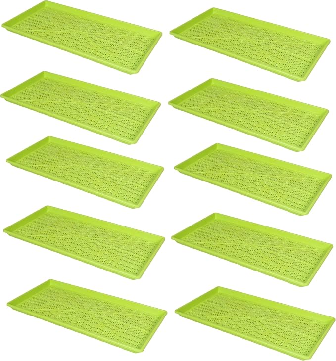 SUNPACK 10" x 20" Heavy Duty Mesh Plastic Seed Starting Tray, Lime Green, 1" (Pack of 10) - Ensures Water Drainage and Aeration, Perfect for Greenhouses or Indoor Gardening
