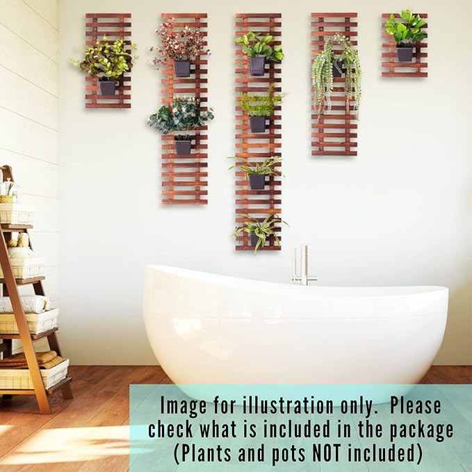 ShopLaLa Wall Planter - 2 Pack Wooden Hanging Succulent Wall Decor, Live Air Plants Orchids Wall Mounted Holder Frame Display for Indoor Outdoor, Living Plant Wall Decor Balcony Garden