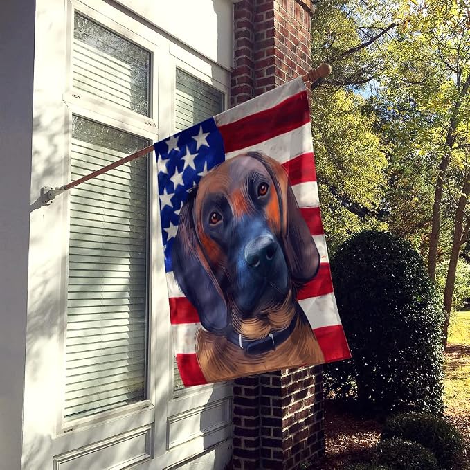 Caroline's Treasures CK6557CHF Hanover Hound Dog American Flag House Flag Large Porch Sleeve Pole Decorative Outside Yard Banner Artwork Wall Hanging, Polyester, House Size, Multicolor
