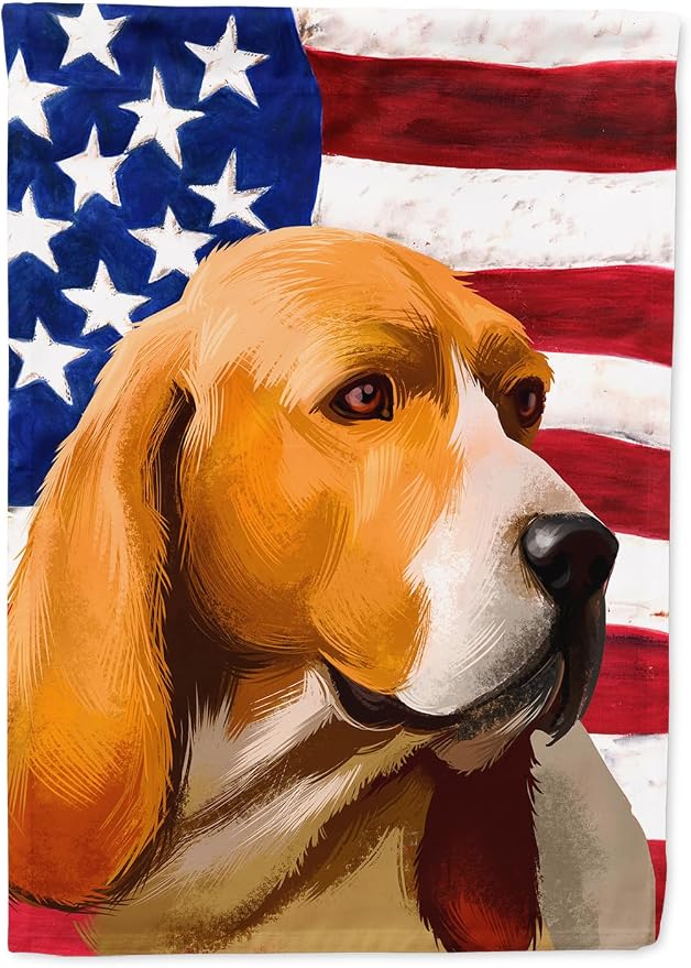Caroline's Treasures CK6409CHF Artois Hound Dog American Flag House Flag Large Porch Sleeve Pole Decorative Outside Yard Banner Artwork Wall Hanging, Polyester, House Size, Multicolor