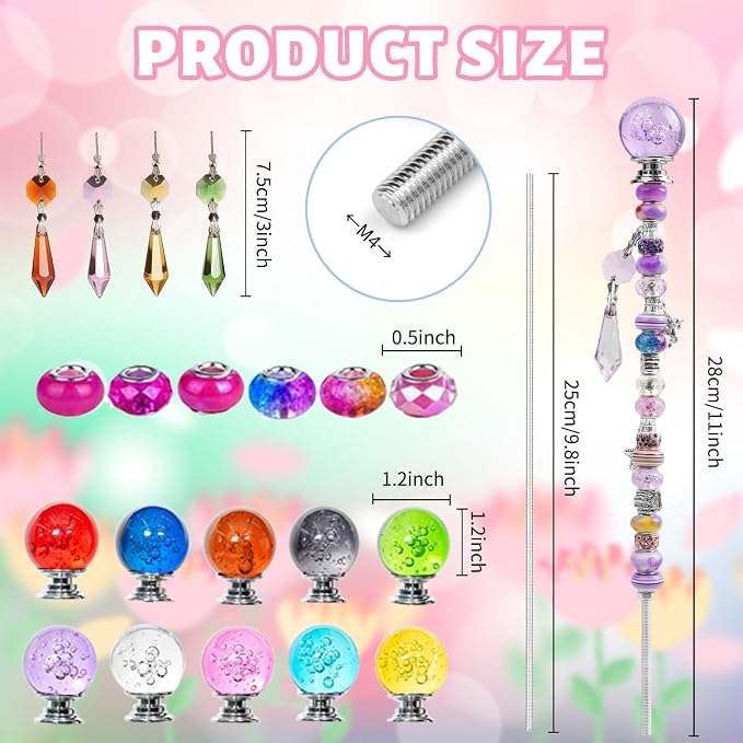 280 Pcs DIY Beaded Garden Stakes Kit with Bubble Stoppers | Garden stakes kit with beads colorful crystal stoppers, DIY fairy wands, garden decor, outdoor crafts