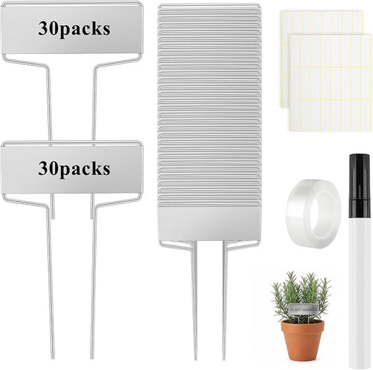 Greaner 30PCS Zinc Plant Tags Kit, 4 Inch Metal Rectangle Garden Markers, Reusable Plant Identification Stakes for Greenhouse Flower Vegetable Herbs(4 Inch High)