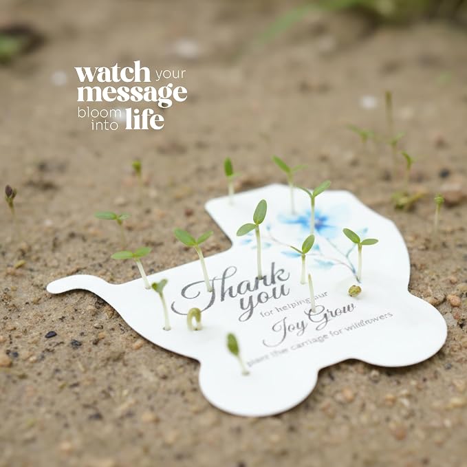 12pcs Blue Carriage-Shaped Gift Tags with Wildflower Seeds - Writable Gift Wrap Tags for Baby Showers, Mother's Day Present, Party Favors, DIY Crafts, & Earth Day Decorations