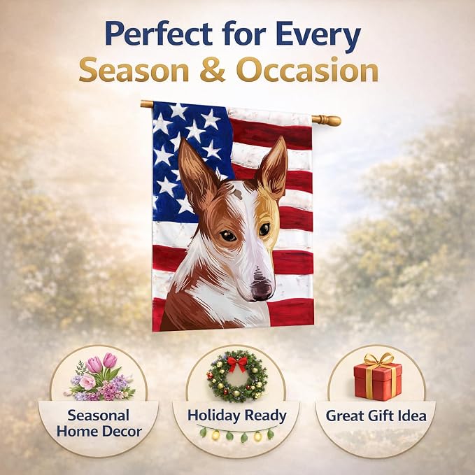 Caroline's Treasures CK6610CHF Majorca Ratter American Flag House Flag Large Porch Sleeve Pole Decorative Outside Yard Banner Artwork Wall Hanging, Polyester, House Size, Multicolor