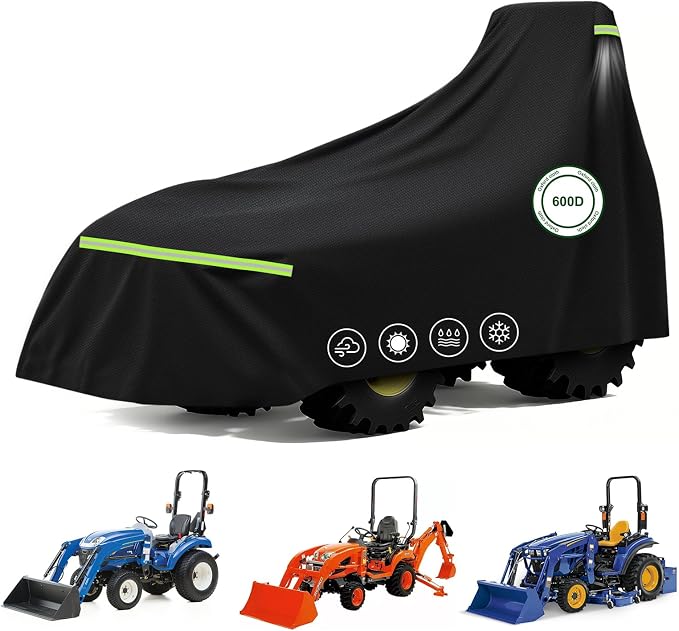 Tractor Cover Waterproof Heavy Duty 600D, Universal Fit, 189''x76''x86'' | Fits ohn Deere, Kubota BX, New Holland Boomer, Mahindra Max, Kioti, Windproof with Air Vents, Outdoor Protection, Storage Bag