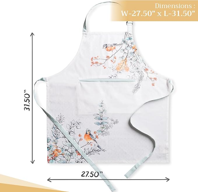 Maison d' Hermine Aprons for women with Pocket 100% Cotton (27.50"x31.50") | Adjustable Neck Strap & long ties Apron Men Chef Wedding Cooking Gardening Server Maid