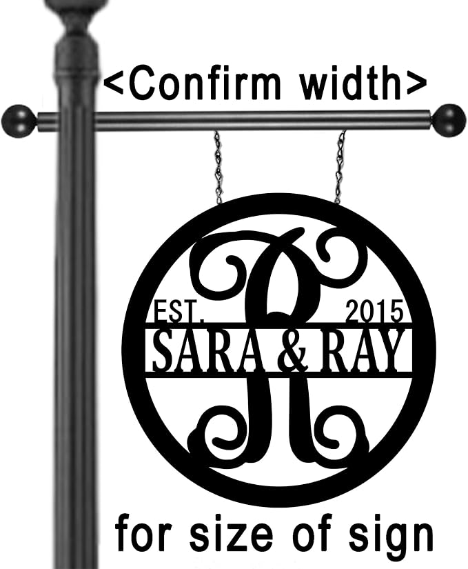 Personalized Last Name Lamp Post Arm Sign for House - Custom Initial Address Mailbox Plaque for Outside Home - 12 inch - Customized Garden Flag with Couples Names Gift