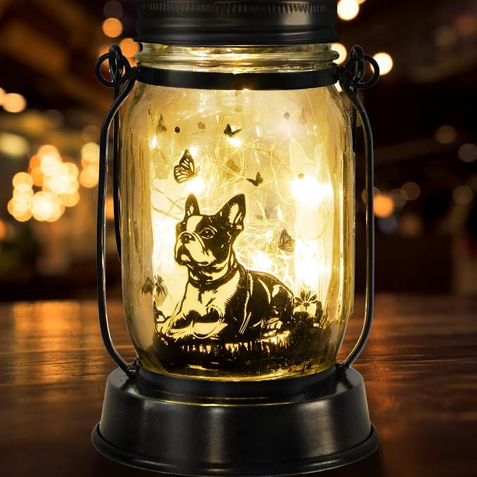 kyoryuger Boston Terrier Gifts for Women/Men Boston Terrier Solar Lanterns Mom Birthday Dog Lovers Lantern Pet Loss Dog Memorial Lights Solar Garden Decor for Yard, Patio,Backyard,Porch Torches Light