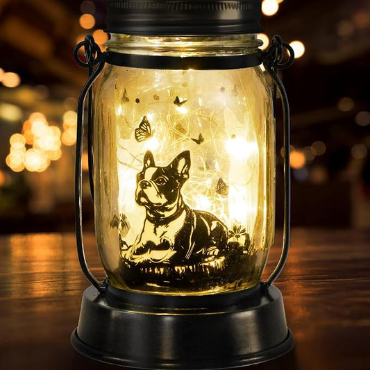 kyoryuger Boston Terrier Gifts for Women/Men Boston Terrier Solar Lanterns Mom Birthday Dog Lovers Lantern Pet Loss Dog Memorial Lights Solar Garden Decor for Yard, Patio,Backyard,Porch Torches Light