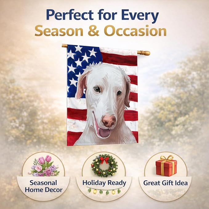 Caroline's Treasures CK6671CHF Rajapalayam Poligar hound American Flag House Flag Large Porch Sleeve Pole Decorative Outside Yard Banner Artwork Wall Hanging, Polyester, House Size, Multicolor