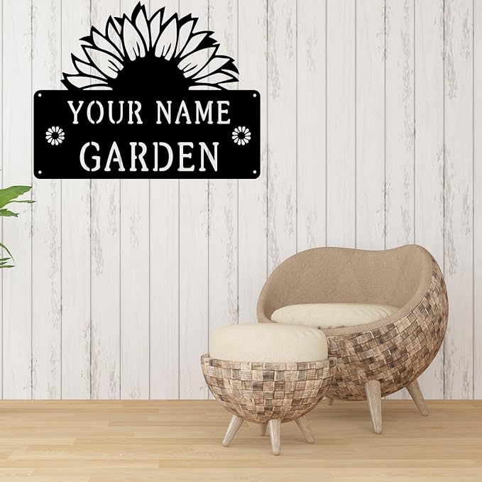 CFC0121323 Sunflower Metal Signs, Flowers Garden Plaque for Mom Grandma,Custom name Metal Garden Signs Outdoor Decor,Rustic Decorations for She Shed, Potting Shed, Housewarming Gifts