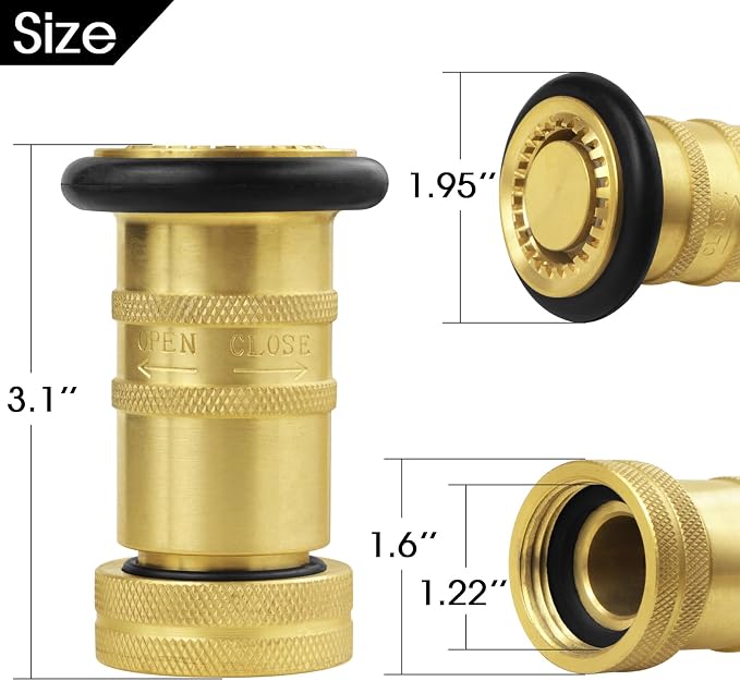 Fire Hose Nozzle 1" NH/NST Spray Jet Fog, 100 PSI 75 GPM Heavy Duty Industrial Brass Equipment Water Hose Nozzle