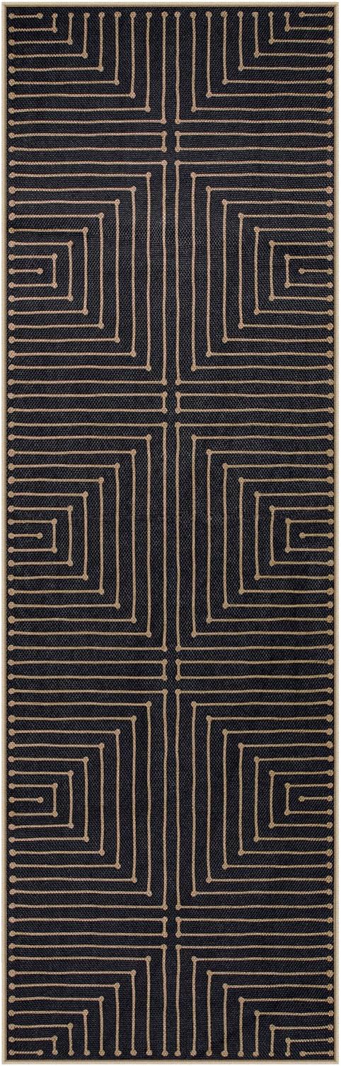 Lahome Black 2x8 Kitchen Runner, Modern Geometric Runner Rug Non Slip | Farmhouse Rhombus Low Pile Non Shedding Indoor Outdoor Carpet Runner for Hallway Entryway